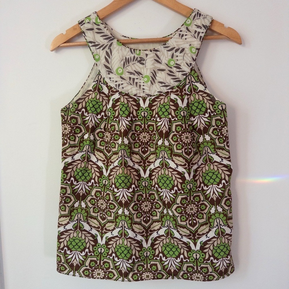 Y2K Milly of New York Boho Tank‎ Top Sz 2 Art Nouveau Green Brown Retro Designer